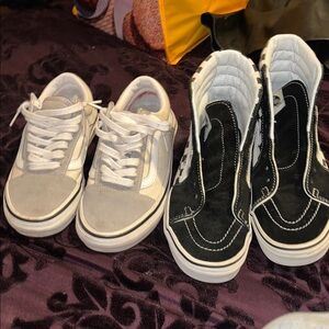 Vans Low-Top White/Gray and High-Top Black/White Sneakers Duo